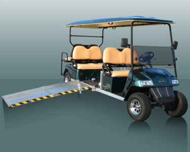 A 4-passenger Star electric vehicle with an ADA accessible ramp that is connected to the vehicle.